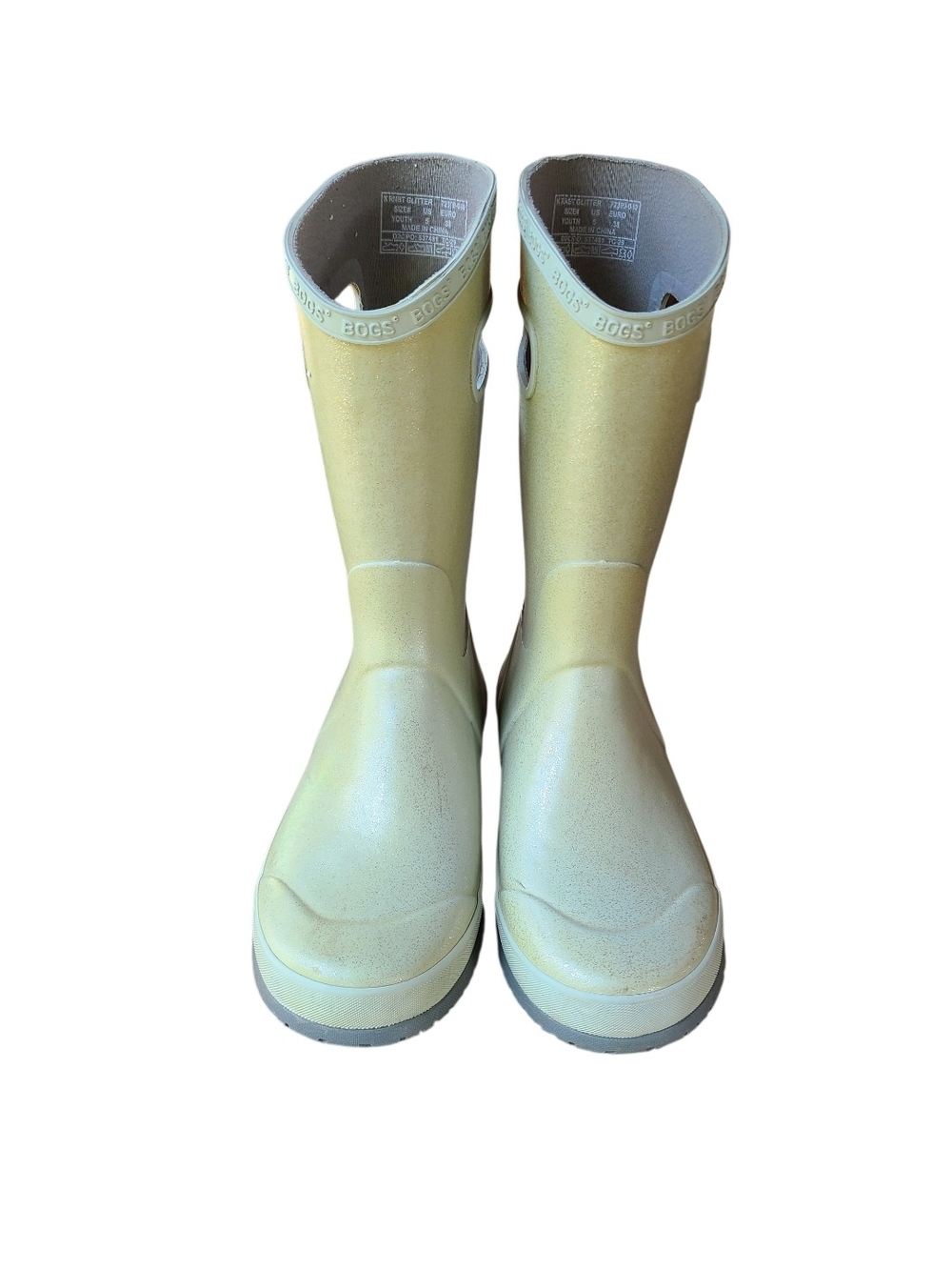 Bogs Youth Glitter Rain Boots Light Green Size 5 Waterproof Pull On